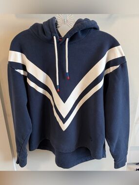 Tory Sport Navy Crewneck Hoodie with White Chevron Stripes